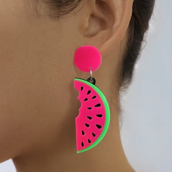 •Watermelon Design Drop Earrings• - Picture 2 of 5